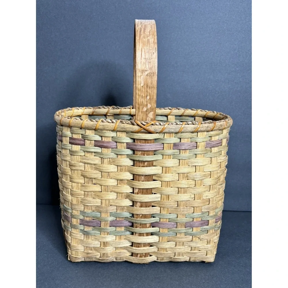 Vintage Handmade Split Wood Basket Divided Bow Design 14